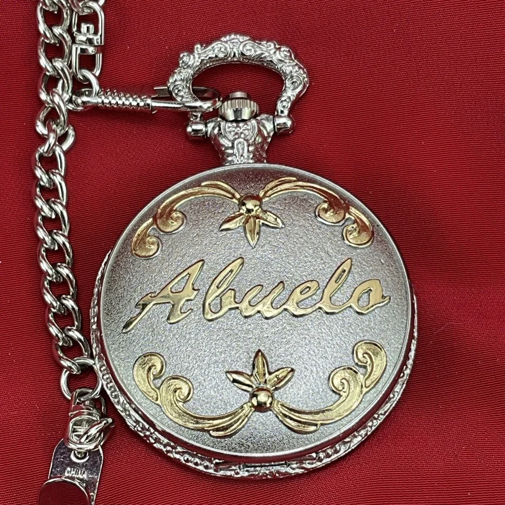 Vintage Abuelo Grandfather Pocket Watch Silver Gold Tone Japan Movt ZRT15017 2in